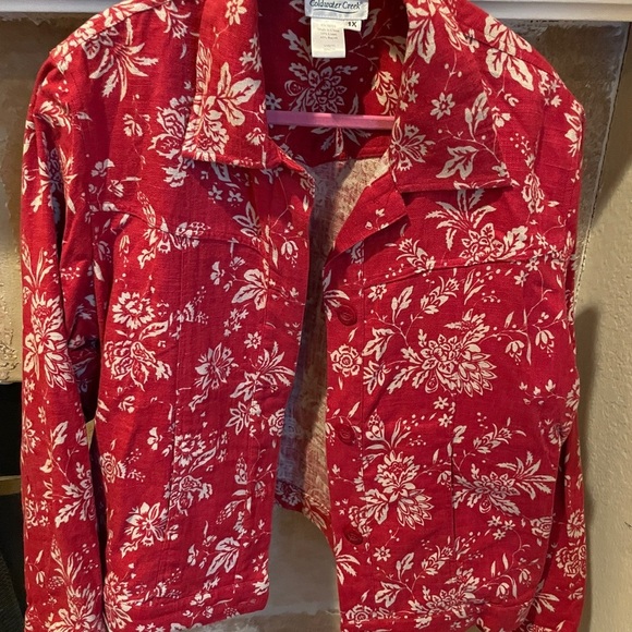 Coldwater Creek Jackets & Blazers - NWOT Coldwater Creek Linen Red White floral Jacket Pockets business Casual XL